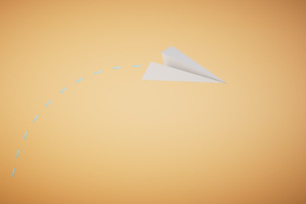 粉彩背景上的白色纸飞机。复制粘贴，复制空格。三维渲染图片下载