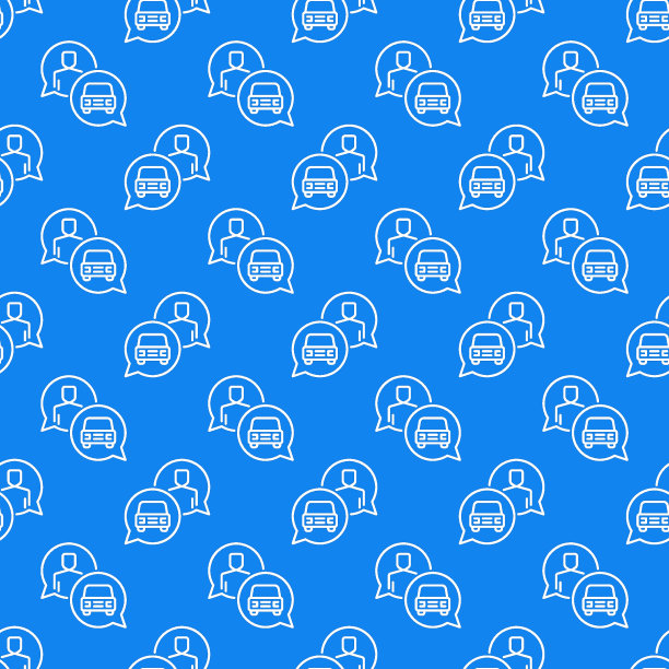 人与车在语音气泡矢量线蓝色无缝模式图片下载