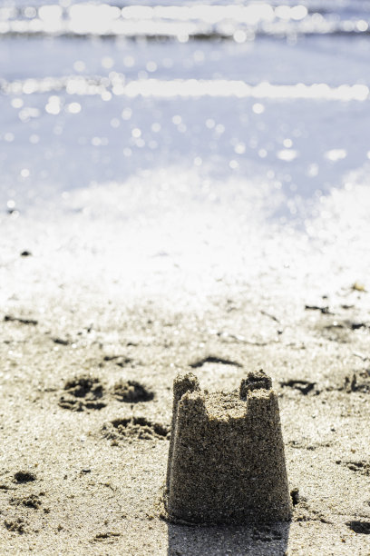 海边沙堡的特写图片下载