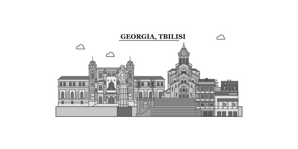 格鲁吉亚第比利斯市天际线孤立矢量插图，图标图片下载
