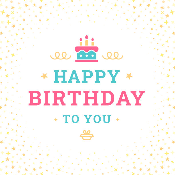 生日快乐蛋糕蜡烛礼物老式贺卡排版模板矢量图片下载