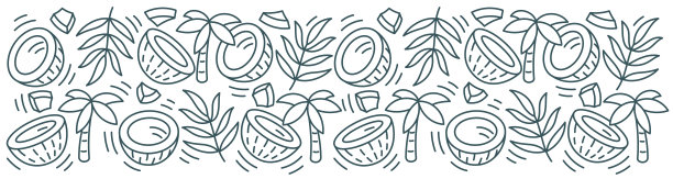 椰子线矩形背景图案。可编辑的轮廓笔画。矢量线。图片下载