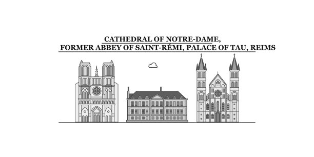 法国兰斯城市天际线孤立矢量插图，图标图片下载