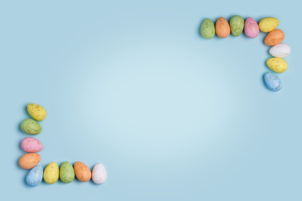 复活节粉彩蓝色背景装饰鸡蛋图片下载
