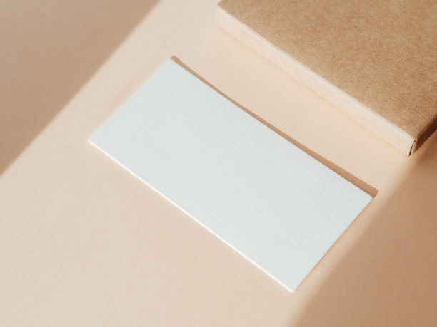 白色空白卡的设计品牌标识模型在米色背景图片下载