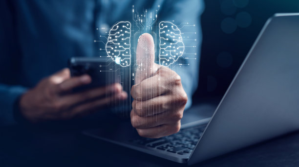 商人使用聊天机器人智能Ai。人工智能聊天，由OpenAI generate开发。未来科技，机器人在线系统。图片下载