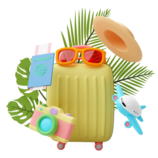 可爱的卡通风格彩色旅行元素设计组概念孤立在白色背景与裁剪路径3d渲染插图图片下载