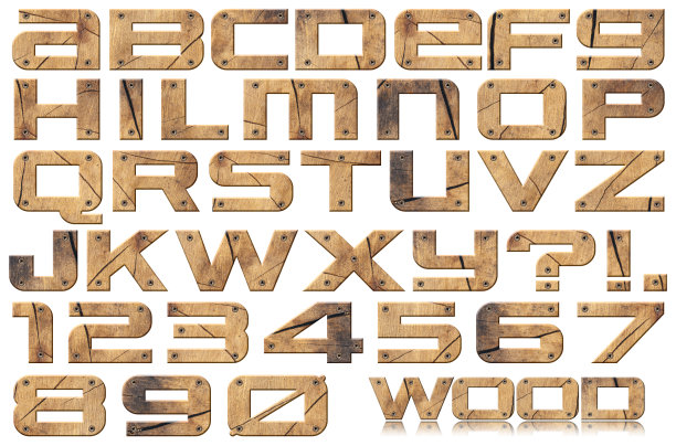 白色背景上孤立的木制字母和数字图片下载