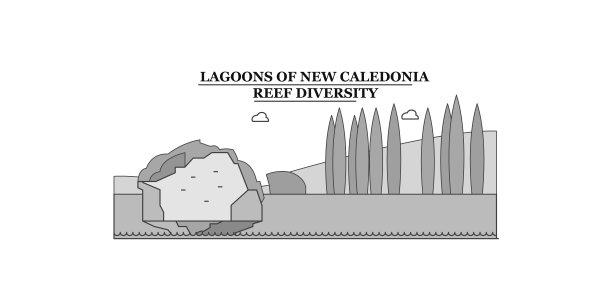 法国，泻湖的新喀里多尼亚城市天际线孤立矢量插图，图标图片下载