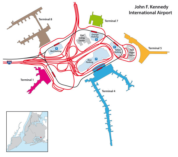 纽约市约翰·f·肯尼迪国际机场的终端区域地图图片下载