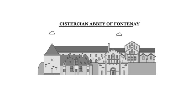 法国，方特内修道院城市天际线孤立矢量插图，图标图片下载