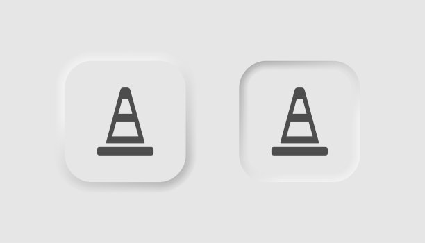 道路圆锥图标在新形态风格。商业图标，白色UI, UX。道路事故标志。交通圆锥，注意，路标。Neumorphic风格。矢量插图。图片下载