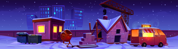 冬夜景观配工地施工图片下载