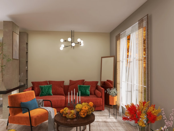 房间内部，感恩节3d渲染，3d插图图片下载