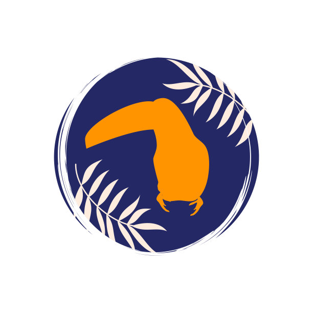 可爱的标志或图标矢量与黄色巨嘴鸟剪影插图圈与画笔纹理，为社交媒体的故事和亮点图片下载