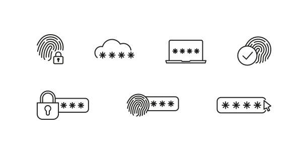 锁定和解锁密码安全矢量图标。挂锁安全标志。指纹和生物数据隐私图标设置。图片下载