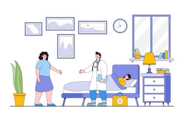 医疗护理和治疗理念。医生与忧心忡忡的母亲谈话。大纲设计风格最小的矢量插图登陆页，网页横幅，信息图，英雄图像图片下载