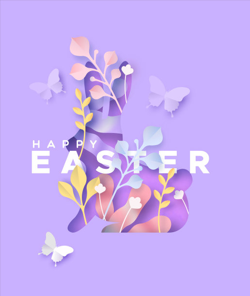 快乐复活节3d剪纸春兔工艺卡片图片下载