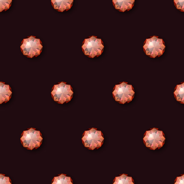 矢量无缝模式与红色3d现实透明圆形发光宝石，钻石，水晶，水钻特写。Jewerly概念。设计模板图片下载