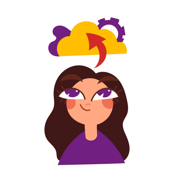 美丽的年轻女孩看着云存储图标。保护数据、照片、信息、视频、文件、个人信息的概念。卡通矢量插图。图片下载