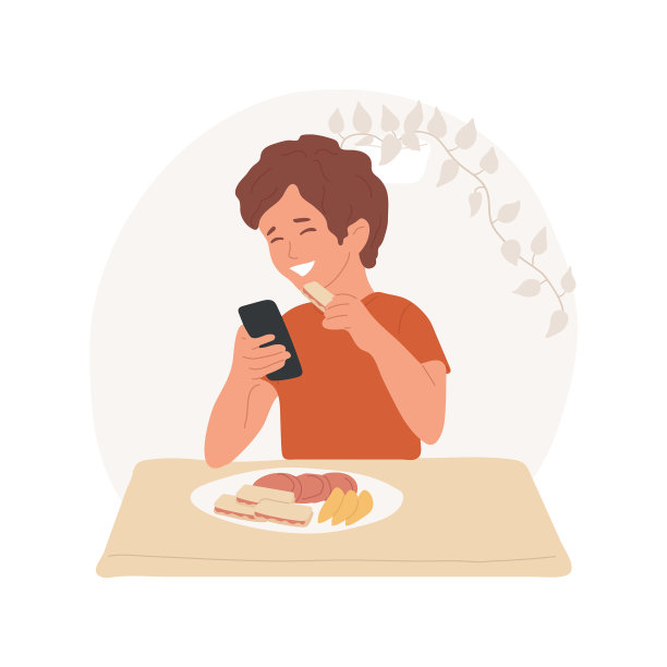 吃饭时用电子设备孤立卡通图片下载