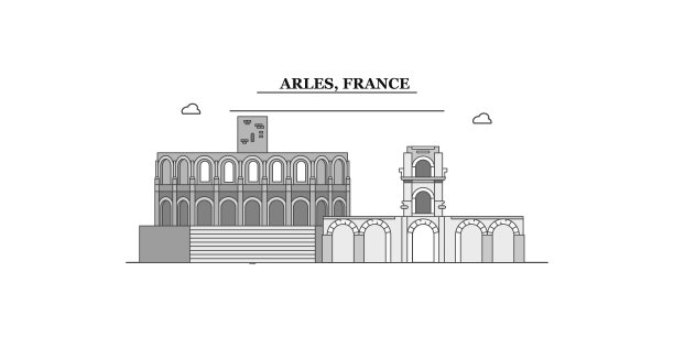法国阿尔勒市天际线孤立矢量插图，图标图片下载