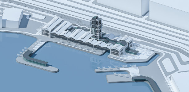 港口工业建筑的三维鸟瞰图图片下载