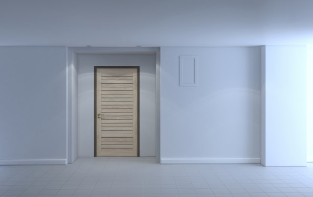 门道白墙配木门。图片下载