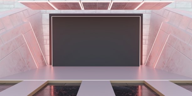 现代霓虹灯发光展厅场景激光科幻3D插图图片下载