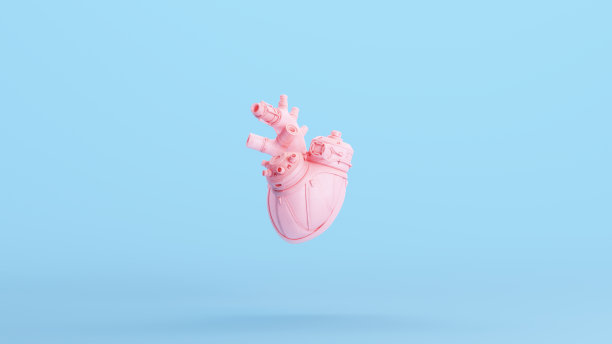 粉色人造心脏仿生半机械人未来机器人蓝色背景图片下载