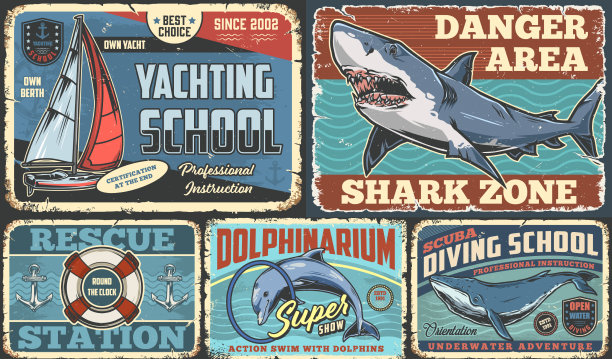 海洋传单复古彩色集图片下载