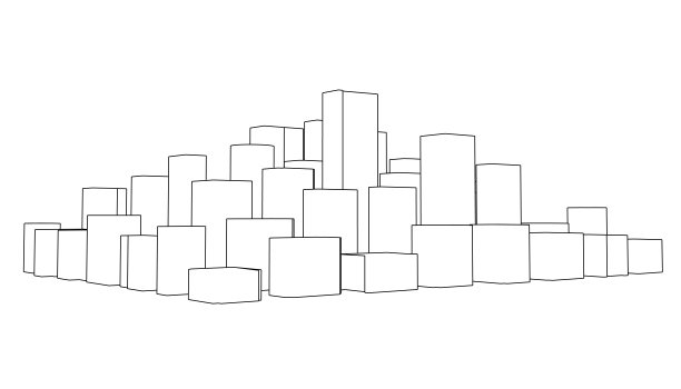 从白色背景上孤立的黑线抽象出城市轮廓。矢量插图。图片下载