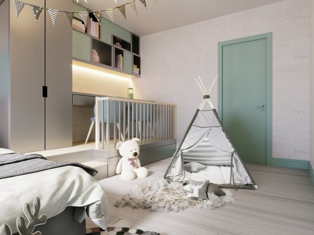 儿童的青少年房间和帐篷在浅色和颜色。图片下载