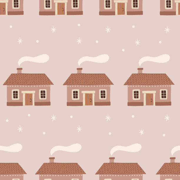冬天无缝图案的可爱房子。现代波西米亚简单平面矢量插图。图片下载