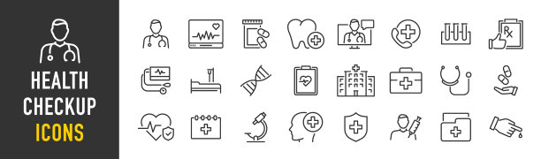 Set Medical Ð¡heck up web icons in line style. Medicine, medical card, RX, doctor, virus, testing, lab, infographic collection. Vector illustration.图片下载