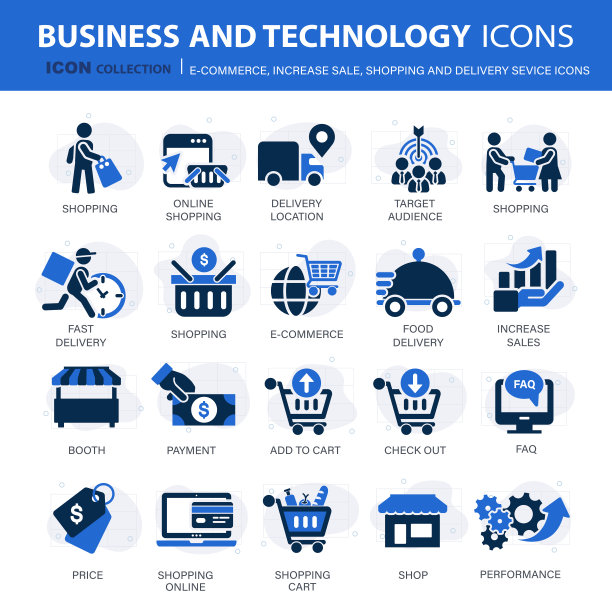 120电子商务，增加销售，网上购物和数字金融图标收集。平面矢量图图片下载
