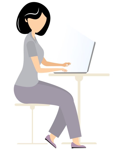 可爱的女孩在笔记本电脑上工作。平面风格的矢量插图图片下载