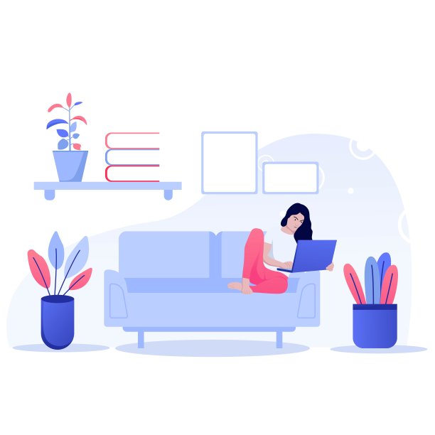 在家工作概念设计。自由职业女性，穿着家常服，在家里用笔记本电脑工作。矢量插图隔离在白色背景上。在线学习，教育。图片下载