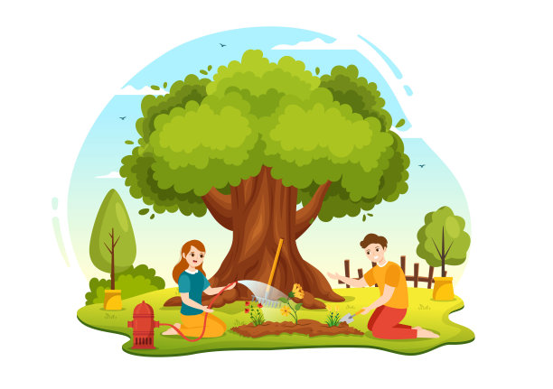 园丁插图与园艺工具，农业，种植蔬菜在植物夏季园艺平面卡通手绘的登陆页模板图片下载