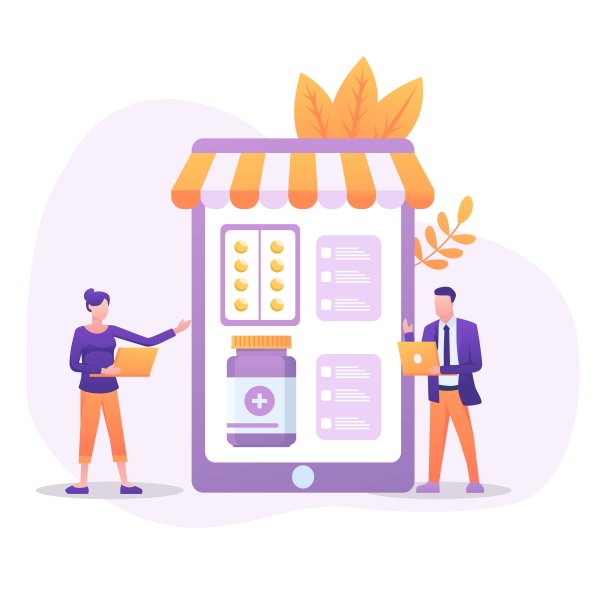 在线药房平面插图的网页，横幅，和着陆页图片下载
