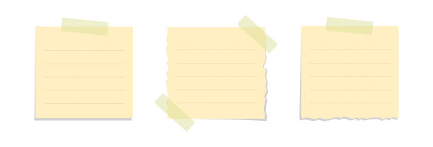 撕破黄色便利贴矢量插图。粘贴方形办公便笺纸模板。图片下载