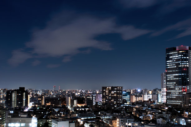 图像的天空，云，城市和建筑，夜景图片下载