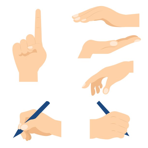 手势。手写字，握着，指着。双手摆出不同的姿势。图片下载