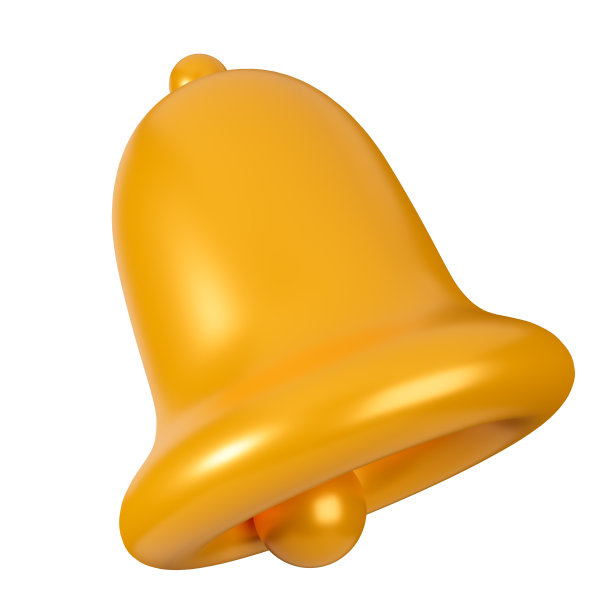 金色铃声报警图标与背景，3D渲染。图片下载