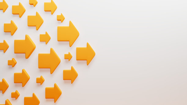 一组橙色箭头指向同一个方向，进步的概念，团队合作，领导力，3d插图图片下载