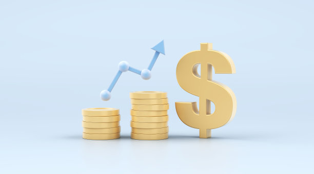 美元符号与堆叠的硬币和增长图形巫婆修剪路径。新年理财和省钱的概念。3d渲染插图-库存照片图片下载