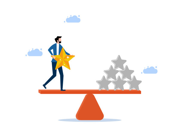 一个人拿着天平上的一颗星星。平衡高质量和低质量的工作图片下载