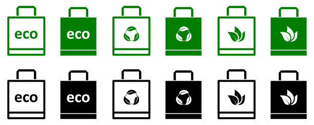 设置环保购物袋图标。回收购物袋收集标志-矢量图片下载
