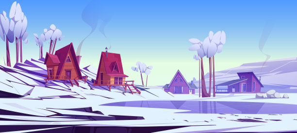 冬季山地景观与木屋房屋图片下载