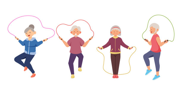 老年人在卡通人物中锻炼身体，图片下载